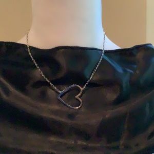 Sterling silver open, heart necklace.Adjustable